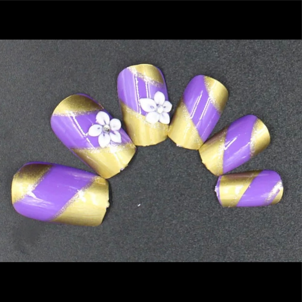 Purple and Gold False Nails